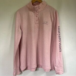 Vineyard Vines Women's Pink Pullover Button Up Sweatshirt Big Whale Logo Size L